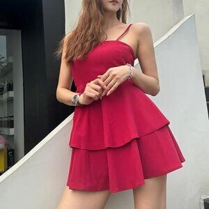 BNGD Women's Red Backless Bow Tie Short Sexy Halter Dress Small